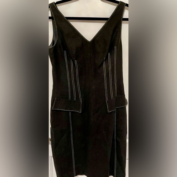 David Meister Dress Black Sleeveless Sheath Contrast Stitch Minimalist Size 8 - Picture 1 of 8
